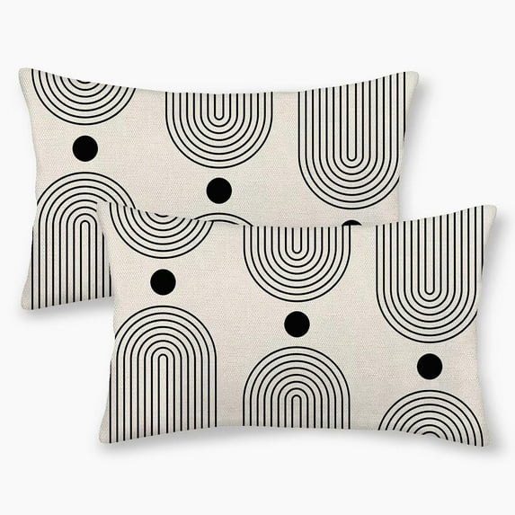 Boho Mid Century Pillow Covers 12x20 Inch Set of 2, Abstract Simple Black and White Stripe Decorative Throw Pillowcase Boho Stripe Outdoor Cushion Cover for Sofa Couch Living Room Bed Decor
