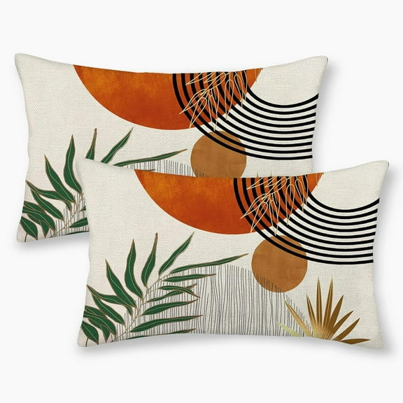 Boho Mid Century Pillow Covers 12x20 Set of 2,Orange Gold Throw Pillowcase Geometric Aesthetic Sunset Outdoor Farmhouse Cushion Cover for Sofa Couch Bed Living Room Decor
