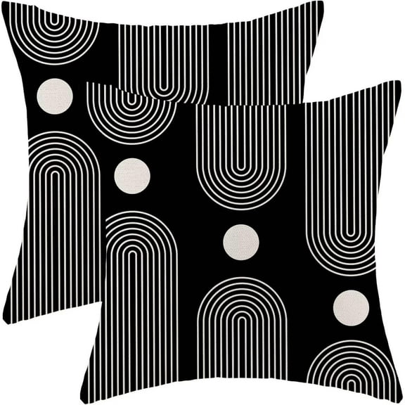 Boho Mid Century Pillow Covers 16x16 Inch Set of 2, Abstract Simple Black and White Decorative Throw Pillowcase Boho Modern Outdoor Farmhouse Cushion Cover for Sofa Couch Bed Living Room Decor