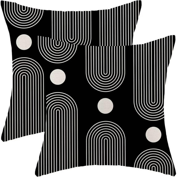 Boho Mid Century Pillow Covers 20x20 Inch Set of 2, Abstract Simple Black and White Decorative Throw Pillowcase Boho Modern Outdoor Farmhouse Cushion Cover for Sofa Couch Bed Living Room Decor