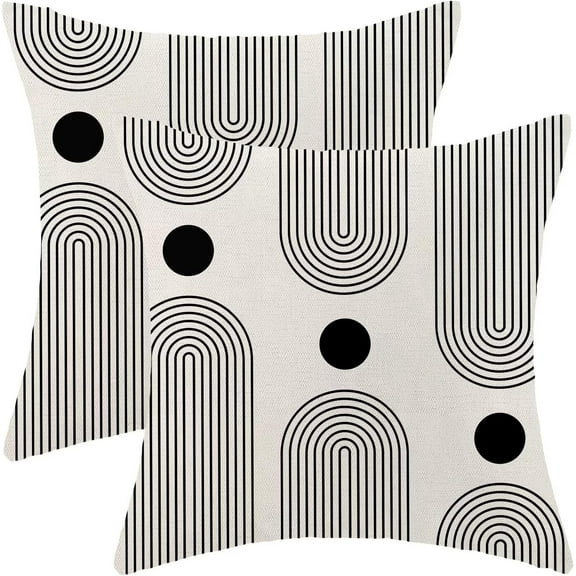 Boho Mid Century Pillow Covers 20x20 Inch Set of 2, Abstract Simple Black and White Stripe Decorative Throw Pillowcase Boho Stripe Outdoor Cushion Cover for Sofa Couch Living Room Bed Decor