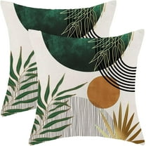 Boho Mid Century Pillow Covers 20x20 Set of 2, Boho Leaves Abstract Throw Pillowcase Geometric Aesthetic Sunset Outdoor Farmhouse Cushion Cover for Sofa Couch Bed Living Room Decor