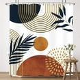 thumbnail image 1 of Boho Mid Century Shower Curtain 60Wx72H Inches Abstract Golden Dots Leaves Modern Geometric Minimalist Aesthetic Bathroom Cloth Fabric Waterproof Polyester Home Decor Set with Hooks, 1 of 5