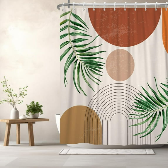 Boho Mid Century Shower Curtain Abstract Bohemian Geometric Shower Curtains for Bathroom Decor 72W x 72 L Inches Leaf Neutral Modern Waterproof Fabric Shower Curtains