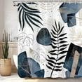 thumbnail image 1 of Boho Mid Century Shower Curtain, Abstract Minimalist Geometric Blue Leaves Aesthetic Modern Bathroom Cloth Fabric Waterproof Polyester Home Decor Set with Hooks,72X72IN, 1 of 6