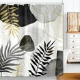 thumbnail image 1 of Boho Mid Century Shower Curtain,Abstract Minimalist Geometric Gold Black Leaves Aesthetic Modern Bathroom Curtain, Fabric Polyester Shower Curtain Decor Set with Hooks 72X84in, 1 of 6