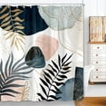 thumbnail image 1 of Boho Mid-Century Modern Shower Curtain - Abstract Geometric Leaves Pattern in Gold Pink Navy Blue, Polyester Bath Decor Set with Hooks 69x75 Inch, 1 of 6