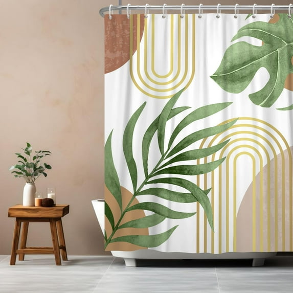 Boho Mid Century Shower Curtain Green Abstract Bohemian Tropical Shower Curtains for Bathroom Decor 72W x 72 L Inches Botanical Leaf Modern Minimalist Waterproof Fabric Shower Curtains