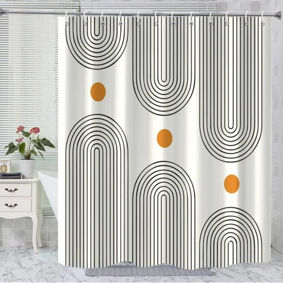 Boho Mid Century Shower Curtain, Modern Abstract Arch Sun Ivory Machine Washable Waterproof Fabric for Bathroom Decor Bathtub with 10 Hooks 60Wx72H