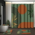 thumbnail image 1 of Boho Mid Century Shower Curtain Set with Toilet Lid Cover and Non-Slip Rugs, Abstract Sun Mountain Plants 4 Pcs Modern Shower Curtain for Bathroom Set with 12 Hooks, 1 of 7