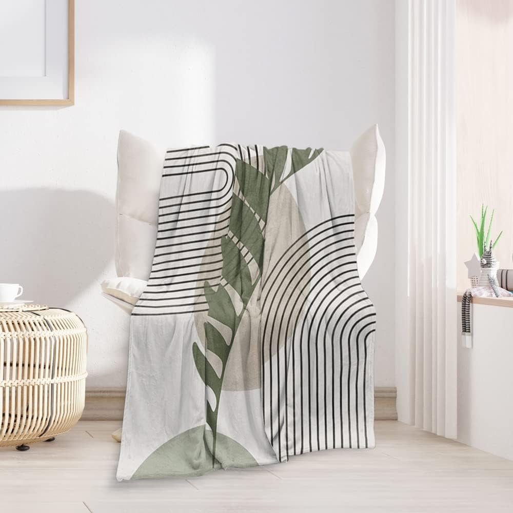 Boho Mid Century Throws Blankets Beige Yellow Modern Abstract Throw