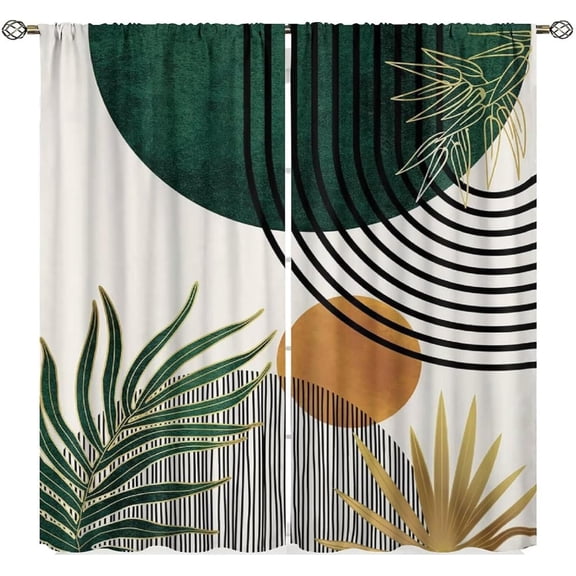 Boho Mid Century Window Curtains, Orange Spring Summer Palm Leaf Sun Abstract Modern Minimalism Window Treatments for Living Room Bedroom Kitchen 2 Panel Sets, 42x63 Inch Blackout