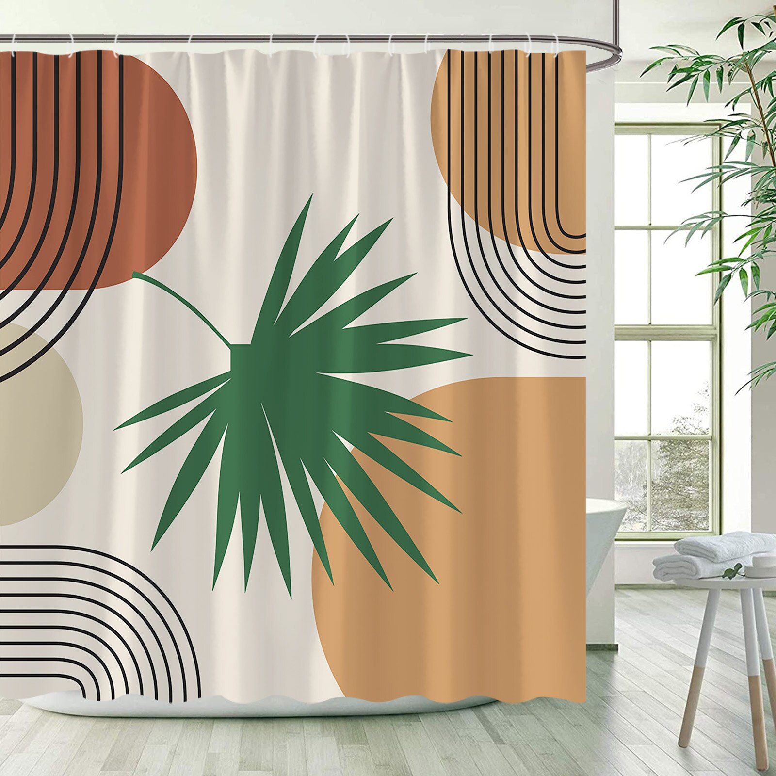Boho Mid century Shower Curtains Modern Abstract Sun Arches Minimalist