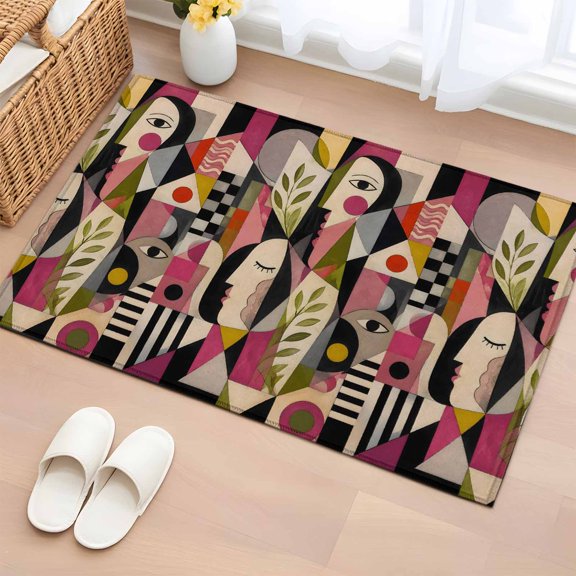 Boho Middle Century 2'x3' Washable Rug,Abstract Art Face Geometric Vintage Non-Slip Soft Doormat Area Rugs for Entrance Bathroom Bedsides,Front Doormat Carpet for Kitchen Bedroom,Entryway Floor Mat
