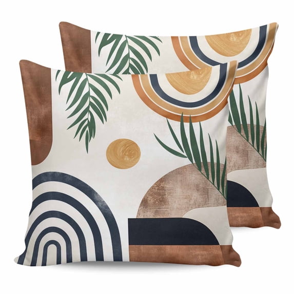 Boho Middle Century 26x26 Pillow Covers Set of 2, Modern Abstract Botanical Geometric Throw Pillow Covers Decorative Couch Cushion Case, Microfiber Square Pillowcases for Bedroom Car Living Room
