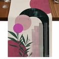 thumbnail image 1 of Boho Middle Century 60 Inch Table Runner, Abstract Pink Geometric Leaves Farmhouse Dresser Scarf Cotton & Linen Tablerunner for Dining/Kitchen Island/Holiday Party Décor 13" x 60", 1 of 9