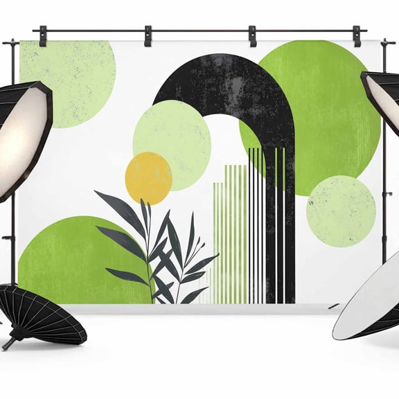Boho Middle Century Backdrop for Photoshoot,Photography Photo Studio Background Wall Backdrop,Abstract Green Geometric Botanical Back Drop Banner Panel for Portraits Wedding Live Streaming 7x5Ft