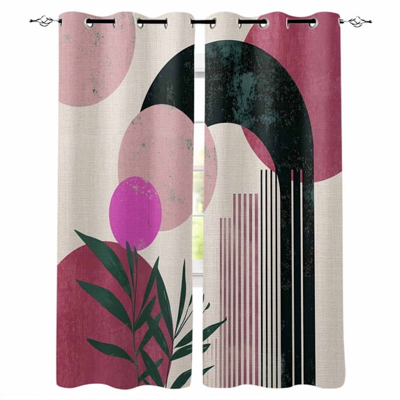 Boho Middle Century Blackout Curtains for Bedroom Living Room Darkening Curtains 54 Inch Long Abstract Pink Geometric Leaves Short Curtain for Small Window Treatment Grommet Drapes 42"x54"x2