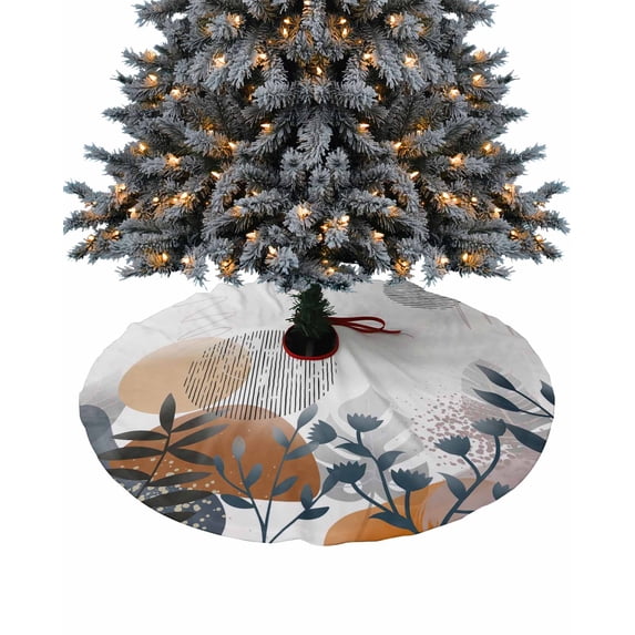 Boho Middle Century Christmas Tree Skirt 48 Inches Large Christmas Skirt Tree, Modern Geometric Abstract Art Botanical Tree Skirt Christmas Decorations for Fireplace Party Holidays Indoor Outdoor