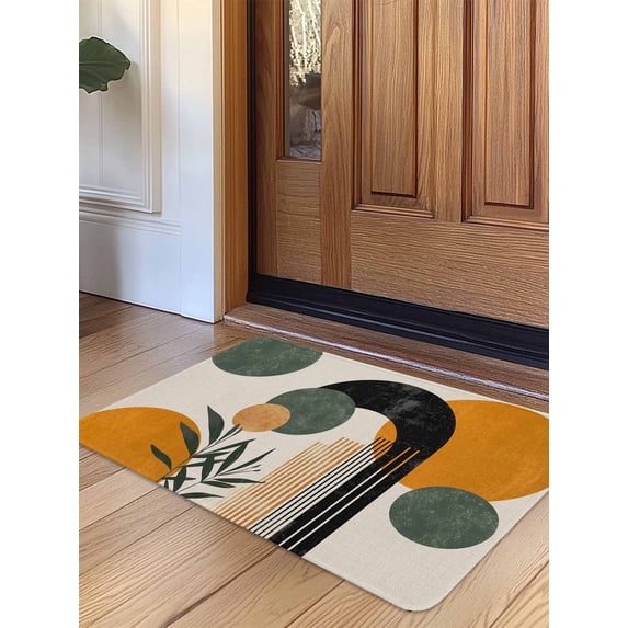 Boho Middle Century Door Mat Indoor Outdoor Entrance,Non Slip Small Rug for Kitchen Bathroom Entryway Rug,Abstract Orange Geometric Leaves Washable Doormat Floor Mat 18x30 Inch