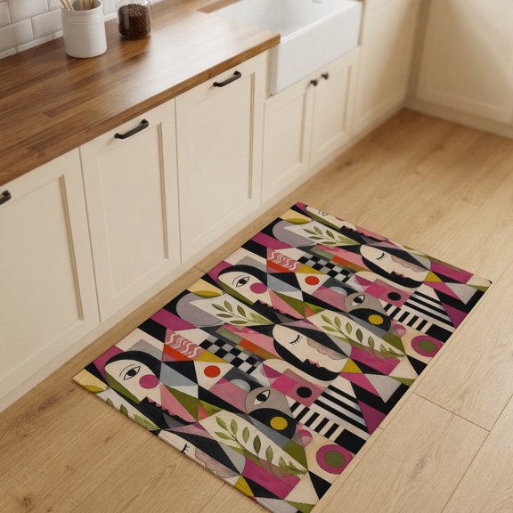 Boho Middle Century Entryway Rug 2'x3' Non Slip Front Door Mats, Abstract Art Face Geometric Vintage Entrance Rugs Indoor Outdoor Carpet, Washable Floor Mats Small Area Rug for Bedroom Kitchen