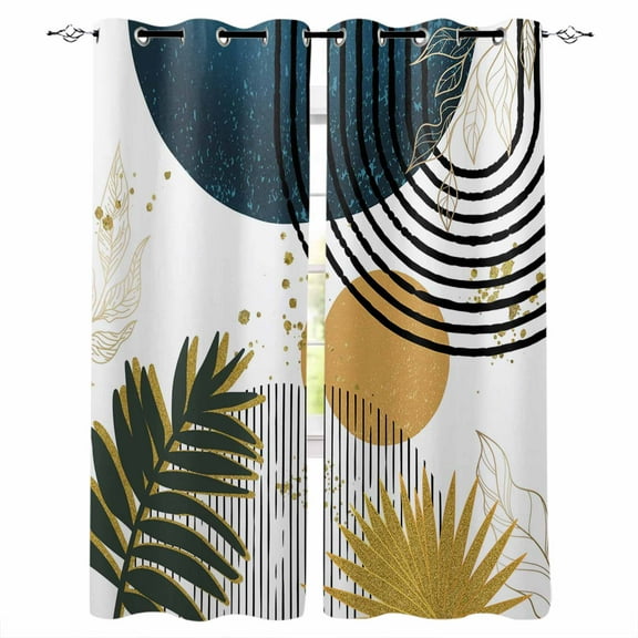 Boho Middle Century Kitchen Curtains Navy Blue Yellow Abstract Sun Modern Cafe Short Curtains for Bathroom Blackout Window Curtain Small Window Treatment Drapes for Bedroom Living Room 27.5"x39"x2