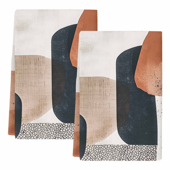 Boho Middle Century Kitchen Towels Set of 2, Abstract Modern Color Block Geometric Soft Microfiber Dish Towels, Absorbent Washable Dishcloths for Kitchen Cleaning, Drying Dishes, 18x28 Inches