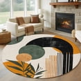 thumbnail image 1 of Boho Middle Century Large Round Rug 8 FT, Non Slip Living Room Area Carpet, Abstract Orange Geometric Leaves Washable Soft Circle Rug Non-Shedding Floor Carpet for Bedroom Office Dining Room, 1 of 9