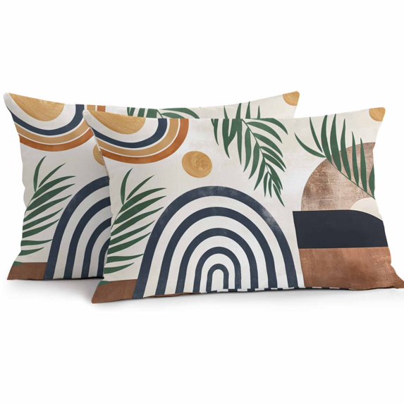 Boho Middle Century Lumbar Pillow Covers 20x12 Inch Set of 2, Modern Abstract Botanical Geometric Waterproof Outdoor Pillow Covers, Decorative Cushion Pillowcases for Couch, Sofa, Bed, Garden, Patio