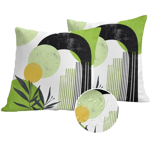 Boho Middle Century Outdoor Pillow Covers 26x26 Set of 2,Waterproof Patio Throw Pillowcase Protectors,Abstract Green Geometric Botanical Decorative Pillow Shams Cushion Covers for Seat Bed Couch Sofa