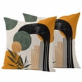 thumbnail image 1 of Boho Middle Century Outdoor Waterproof Pillow Covers, Abstract Orange Geometric Leaves Decorative Square Throw Pillowcase Sofa Cushion Sham for Patio/Couch/Chair, 16"x16" 2 Pack, 1 of 8