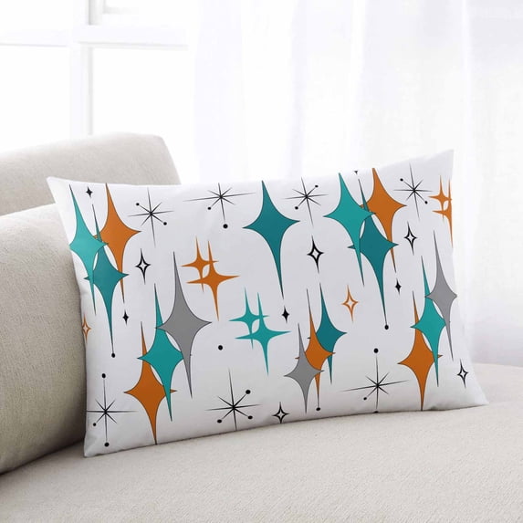 Boho Middle Century Pillow Covers 20x26 Inch Standard Size, Retro Orange Teal Grey Star Rhombus Decorative Pillowcase with Zipper, Microfiber Breathable Pillowcases for Sofa Bed Living Room