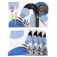 thumbnail image 1 of Boho Middle Century Placemats Set of 12 Abstract Blue Geometric Botanical Place Mats Indoor Wipeable Table Mats Washable Cloth Dining Table Placemats for Kitchen Holiday Party Home Decor 13x19 Inch, 1 of 9