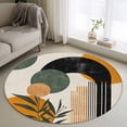 thumbnail image 1 of Boho Middle Century Round Area Rug 3.3 FT, Non Slip Small Entryway Kitchen Mat, Abstract Orange Geometric Leaves Washable Soft Circular Rug Non-Shedding Door Mat for Bathroom Playroom Kids Room, 1 of 9