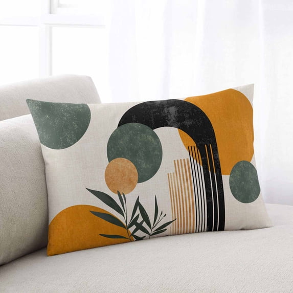 Boho Middle Century Standard Size Pillow Cover,Pillowcase Protectors with Zipper,Breathable Decorative Throw Pillow Case Cover,Abstract Orange Geometric Leaves Pillow Shams for Couch Sofa 20x26Inch
