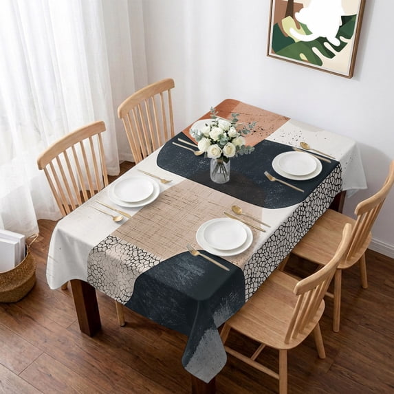 Boho Middle Century Table Cloth Waterproof Tablecloths, Abstract Modern Color Block Geometric Tablecloth Dining Table Cover for Kitchen Party Tabletop Outdoor, Rectangle Tablecloth 60x84 Inch