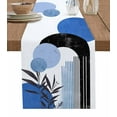 thumbnail image 1 of Boho Middle Century Table Runner Cotton Linen 48 Inch Holiday Dresser Scarves, Abstract Blue Geometric Botanical Tablerunner for Kitchen Coffee Dining Bedroom Dinner Scarf Décor 13''x48'', 1 of 9