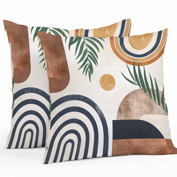 Boho Middle Century Throw Pillow Covers 24x24 Inch Set of 2, Modern Abstract Botanical Geometric Waterproof Outdoor Pillow Covers, Decorative Cushion Pillowcases for Couch, Sofa, Bed, Garden, Patio