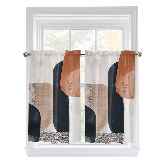 Boho Middle Century Tier Curtains 45 Inches Long, Abstract Modern Color Block Geometric Window Treatment Curtain Drapes, Window Half Privacy Curtains for Bedroom Bathroom, 42"x45", 2 Panels