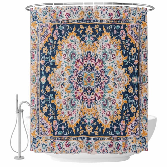 Boho Middle Eastern Floral Fabric Shower Curtain Vintage Ethnic Style Washable Shower Curtains for Bathroom, Waterproof Bath Curtain with Hooks Home Decor 36x72in