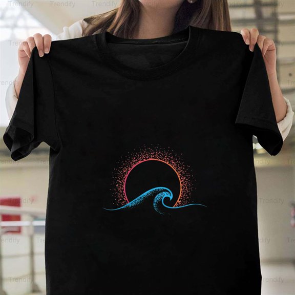 Boho Minimalist Sun Ocean Wave Art Summer Themed Graphic Unisex T-Shirt, up to size 5XL