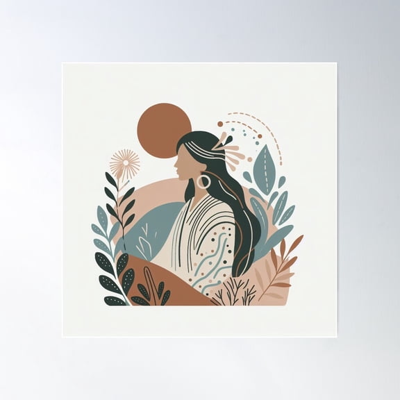 Boho Minimalist Vector Illustration Art Poster Wall Art, Modern Wall Decor For Living Room Bedroom, 24x24 UNFRAMED