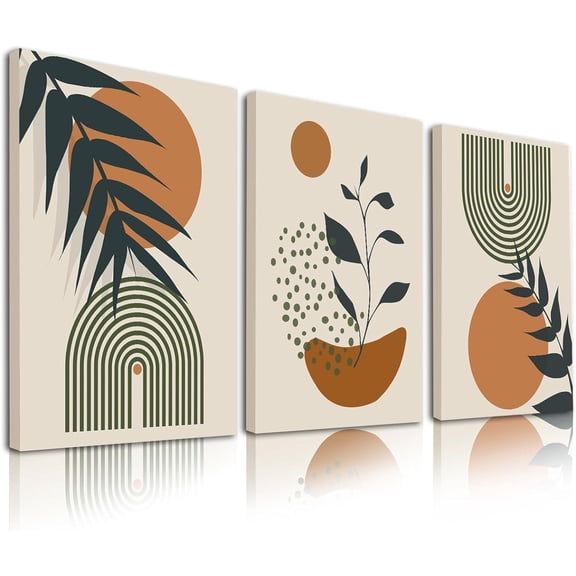 Boho Minimalist Wall Art Set of 3 Framed Canvas Wall Art, Boho Wall Decor Mid-Century Modern Wall Art, Bohemian Style - Ideal for Living Room, Bedroom, Bathroom, and Office (12"x16")