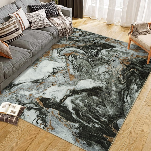 Boho Modern Abstract Area Rug 9x12 Machine Washable, Non-Slip Backing, Soft Low Pile Faux Wool Carpet for Dining Room Home Office