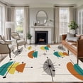 thumbnail image 1 of Boho Modern Area Rugs 5x8 for Living Room, Middle Century Teal Yellow Orange Geometric Non Slip Washable Rug Runner, Low Pile Indoor Floor Carpet Mat Bathroom Rugs for Bedroom, Kids Room, 1 of 9