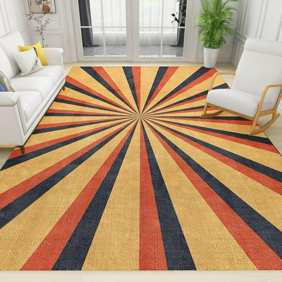 Boho Modern Colorful Sunbeam Area Rug, Orange Yellow And Black Stripe Large Rugs, Indoor Non-Slip Rug Machine Washable Breathable Durable Carpet For Front Entrance Floor Decor 3x4ft