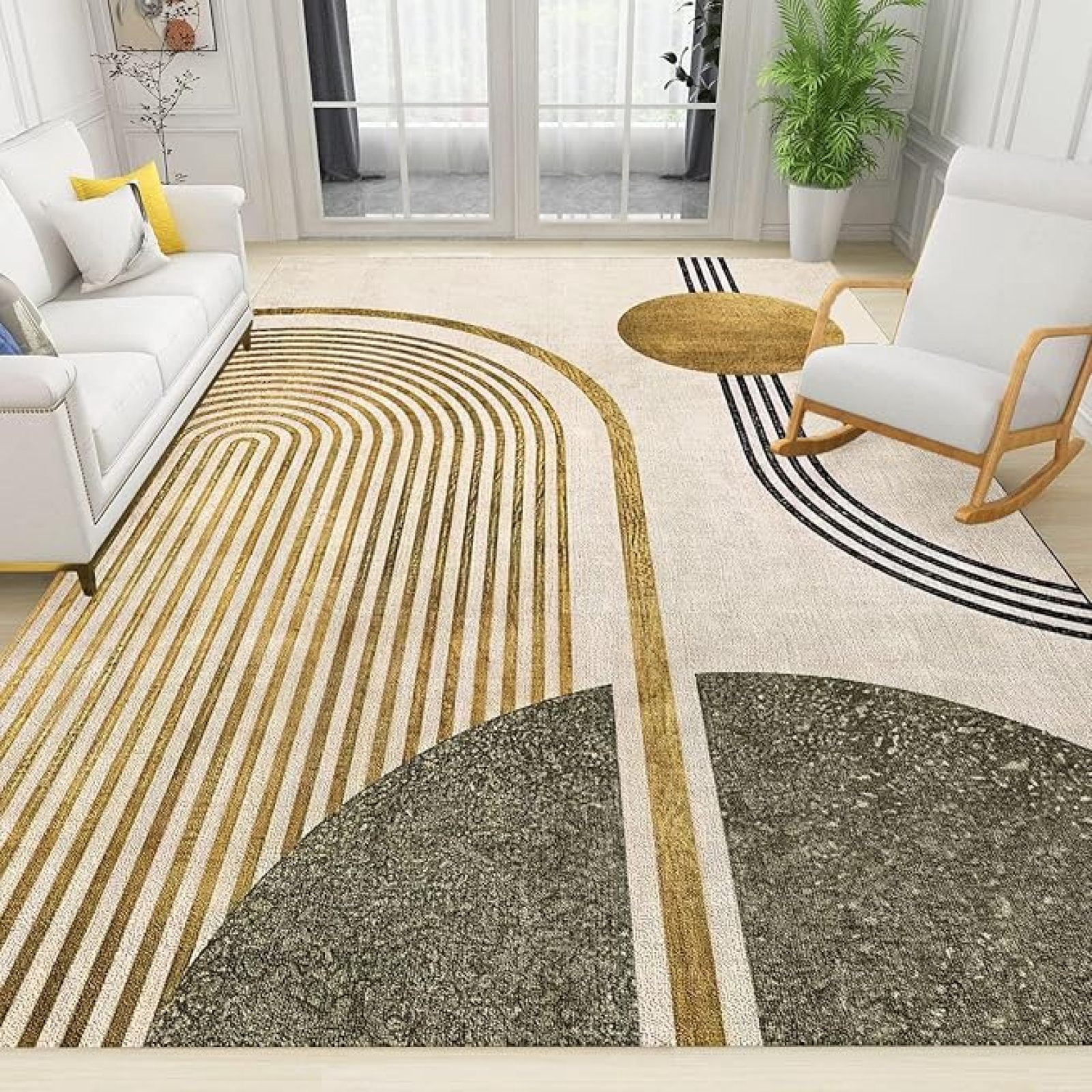 E Fashion Rugs Boho Modern Geometry Abstract Gold Sun Area Rugs, Contemporary Mid ...