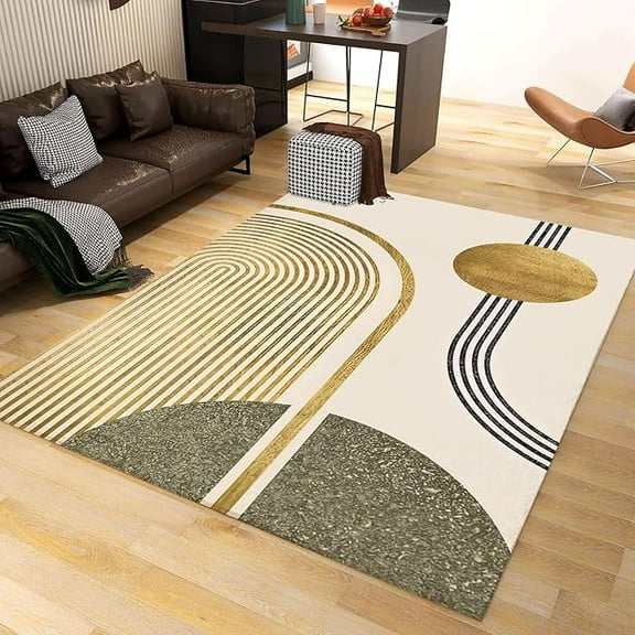 Boho Modern Geometry Area Rugs, Abstract Mid Century Gold Sun Area Carpet, For Room Sofa Living Room Mat Bedroom Home Decor Floor Mats 5 x 6ft