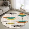thumbnail image 1 of Boho Modern Round Rugs 4ft, Middle Century Teal Yellow Orange Geometric Non Slip Washable Rug Runner, Low Pile Indoor Floor Carpet Mat Bathroom Rugs for Living Room, Bedroom, Kids Room, 1 of 9