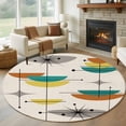 thumbnail image 1 of Boho Modern Round Rugs 8ft, Middle Century Teal Yellow Orange Geometric Non Slip Washable Rug Runner, Low Pile Indoor Floor Carpet Mat Bathroom Rugs for Living Room, Bedroom, Kids Room, 1 of 9